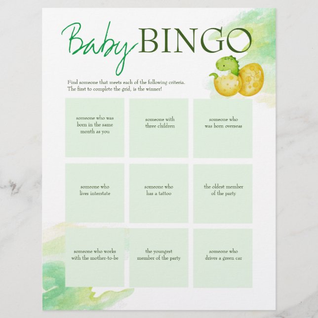 Membrete Plantilla personalizada de juego de bingo para beb (Anverso)