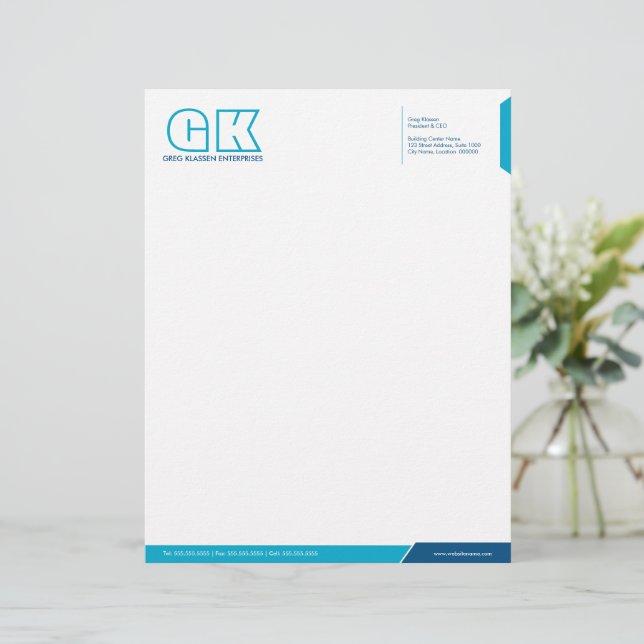 Membrete Plantilla profesional de membrete azul y Verde azu (Anverso de pie)
