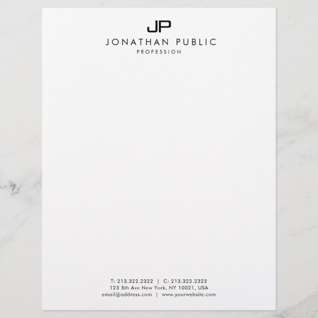 Membrete Plantilla simple monogramada en blanco negro elega (Anverso)