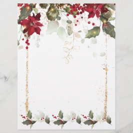 Membrete Poinsettia Holly Navidades Letterhead