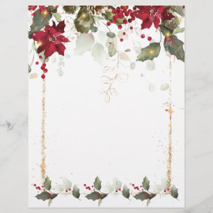 Membrete Poinsettia Holly Navidades Letterhead