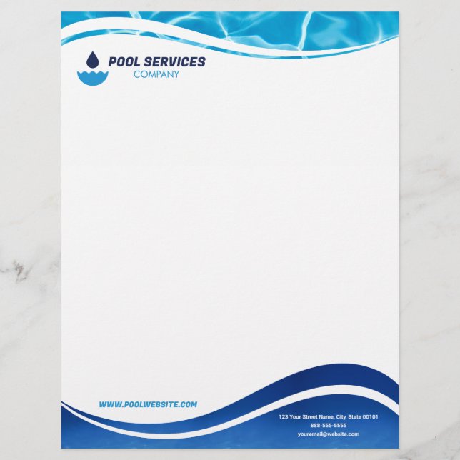 Membrete Pool Services Company Letterhead | Swimming Pools  (Anverso)