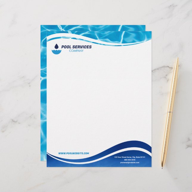 Membrete Pool Services Company Letterhead | Swimming Pools  (Anverso/Reverso In Situ)