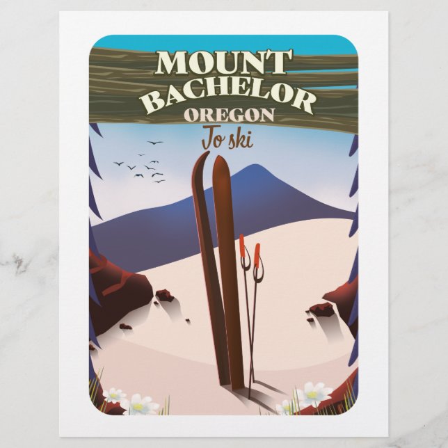 Membrete Póster de viaje de esquí Mount Bachelor Oregon (Anverso)