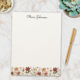 Membrete Prado de flores silvestres vintage con acuarela pe