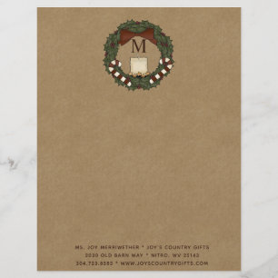 Membrete Primitive Country Navidades Wreath Monogramed