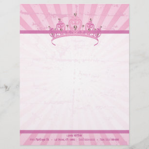 Membrete Princesa rosada Crown Tiara Letterhead Stationery