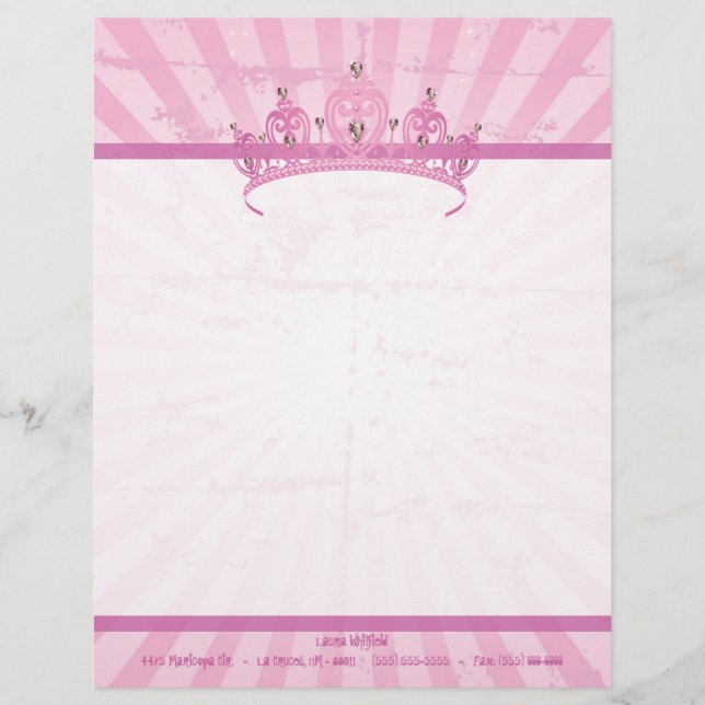 Membrete Princesa rosada Crown Tiara Letterhead Stationery (Anverso)