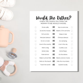 Membrete Printable Baby Shower Game: Would She Rather? 