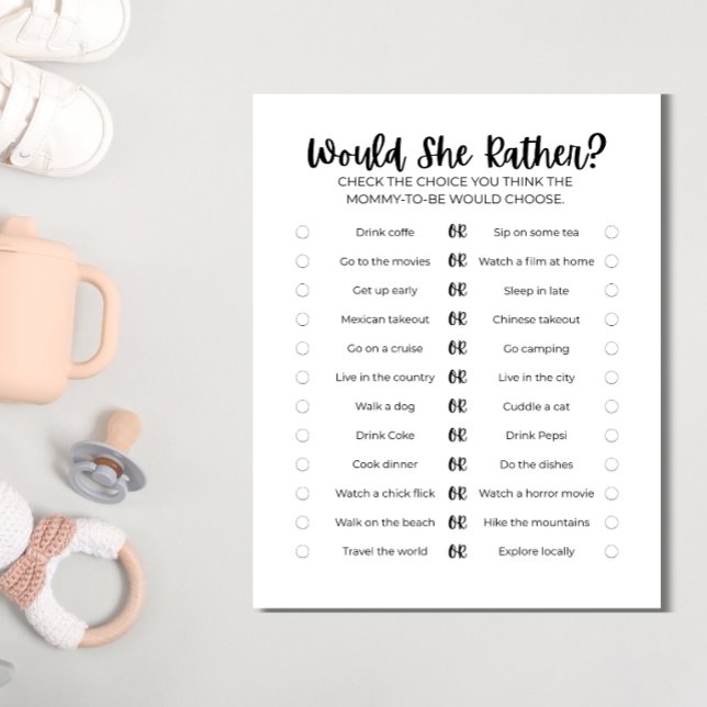 Membrete Printable Baby Shower Game: Would She Rather?  (Preview of Would She Rather? game)
