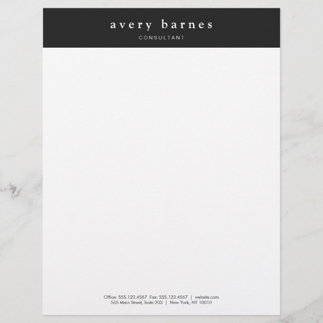Membrete Profesional creativo moderno en blanco y negro (Anverso)