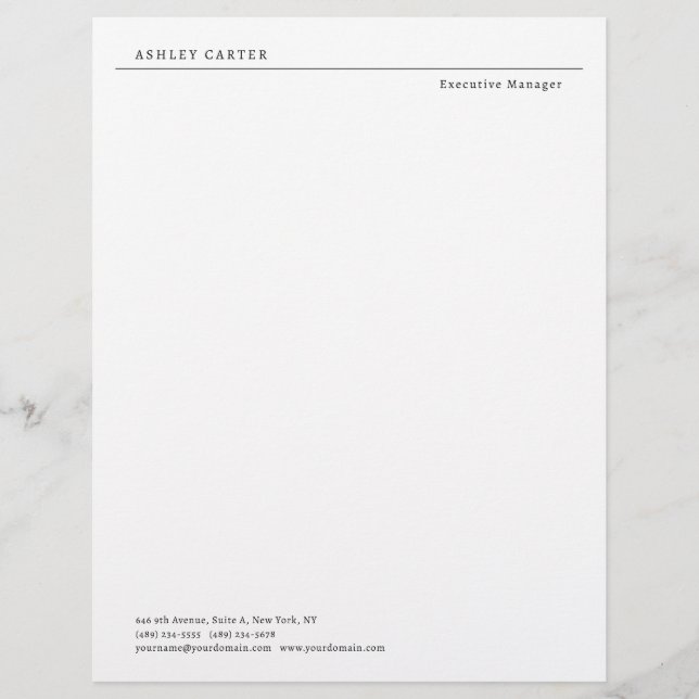 Membrete Profesional elegante blanco minimalista moderno (Anverso)