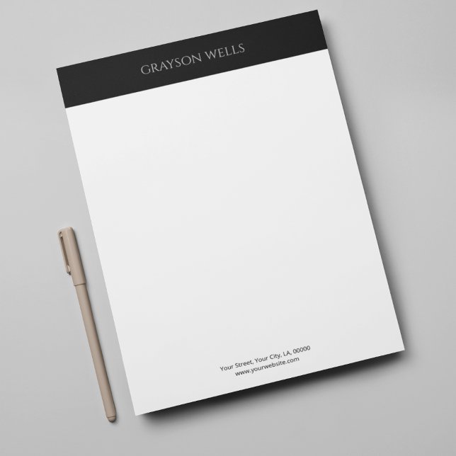 Membrete Profesional Minimalista negro y gris moderno (Modern Black and Grey Minimalist Professional Letterhead)