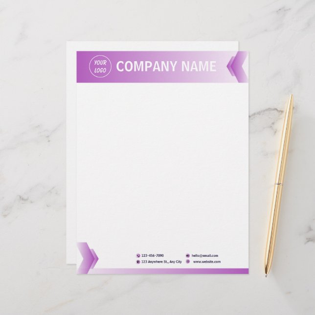 Membrete Profesional Moderno Morado Y Blanco (Anverso/Reverso In Situ)