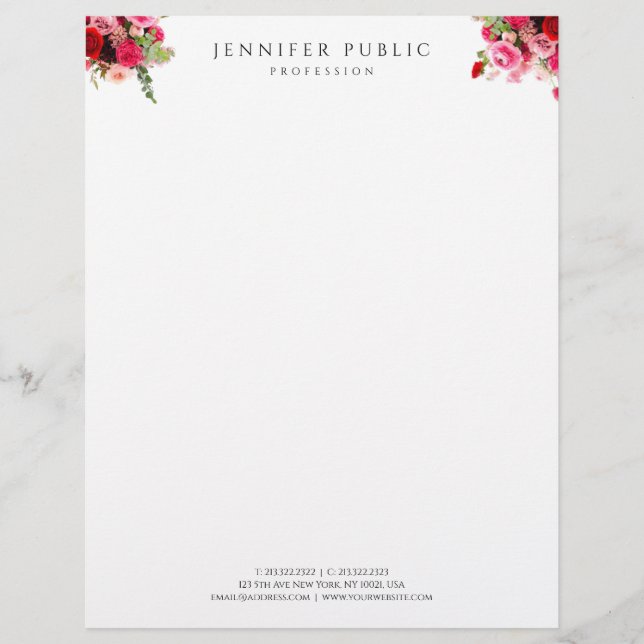 Membrete Profesional simple elegante de la plantilla floral (Anverso)