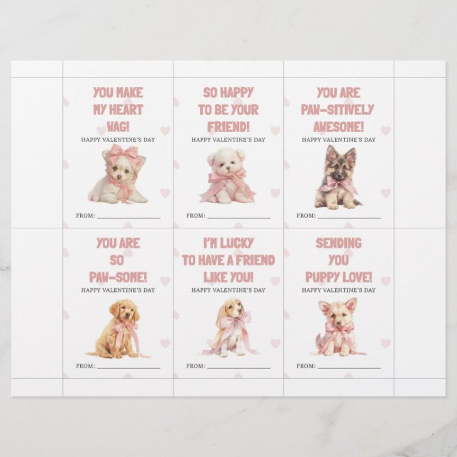 Membrete Puppy Valentine’s Day Cards for Kids Classroom (Anverso)