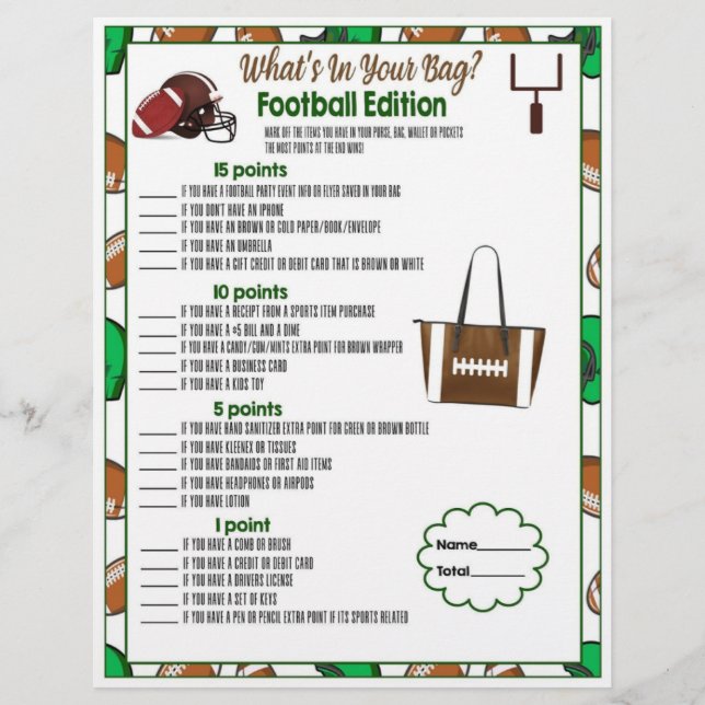 Membrete Qué hay en tu bolsa, juego de Fiestas de fútbol pa (Anverso)