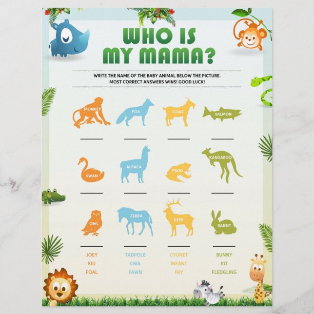 Membrete ¿Quién es mi mamá? Juego de Baby Shower. (Anverso)
