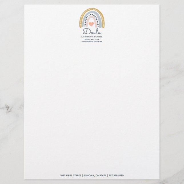 Membrete Rainbow Heart Doula Business Letterhead (Anverso)