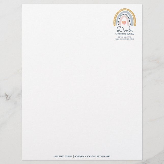 Membrete Rainbow Heart Doula Business Letterhead (Anverso)