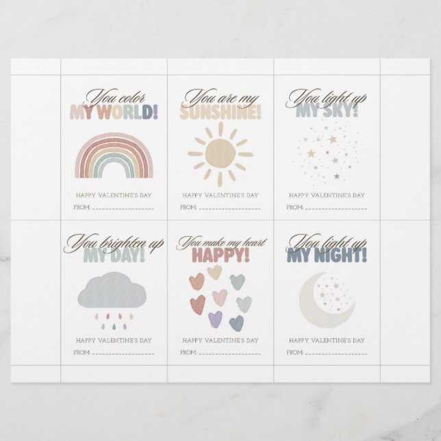 Membrete Rainbow Valentine’s Day Cards for Kids Classroom (Anverso)