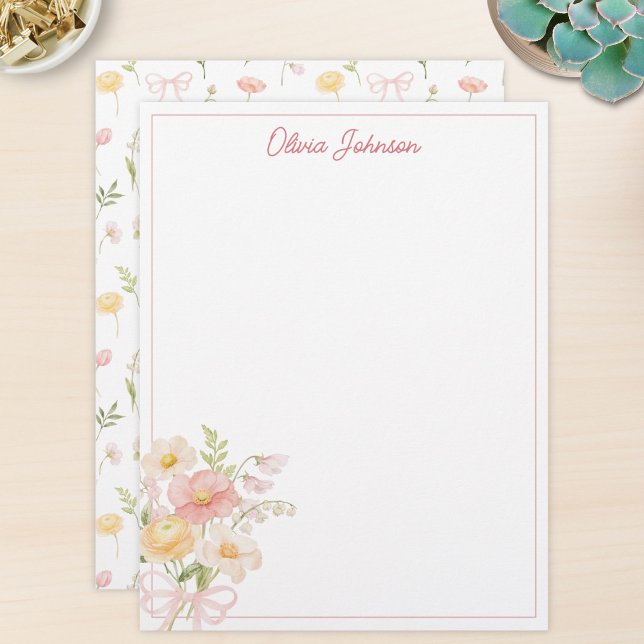 Membrete Ramo Floral de Flores Bonitas de Acuarela con Mono (Subido por el creador)