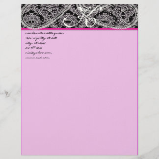Membrete Raspberry rosa Monograma Cabletera negra Paisley