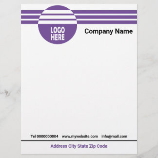 Membrete Rayas geométricas púrpura con logotipo y código QR