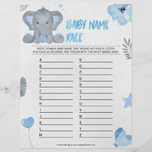 Membrete Raza por nombre del bebé [Elefante del bebé [Azul]
