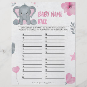 Membrete Raza por nombre del bebé [Elefante del bebé [Rosa]