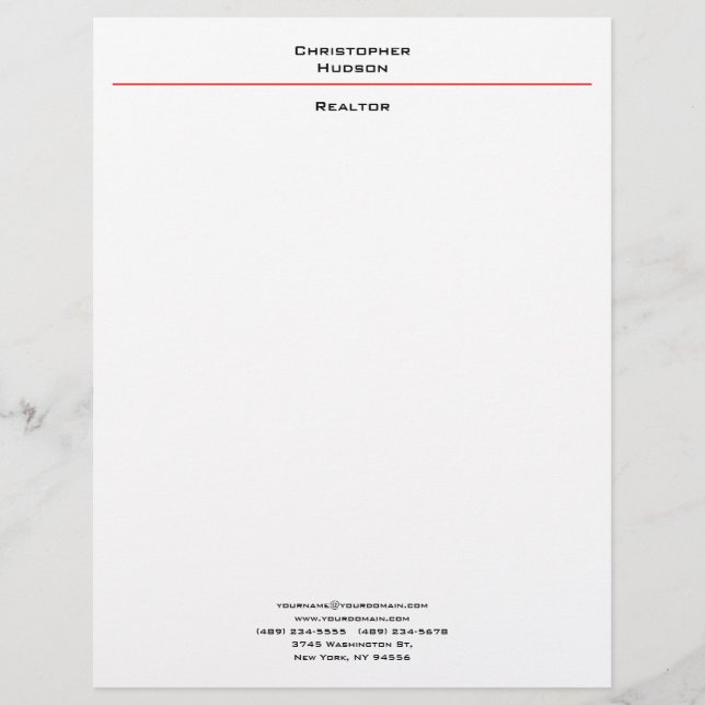 Membrete Realtor simple de llanura rojo blanco negro profes (Anverso)