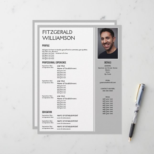 Membrete REANUDACIÓN DE foto de Personalizado gris profesio (Anverso/Reverso In Situ)
