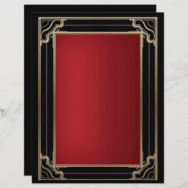 Membrete Red Gold Black Art Deco Luxury (Anverso / Reverso)