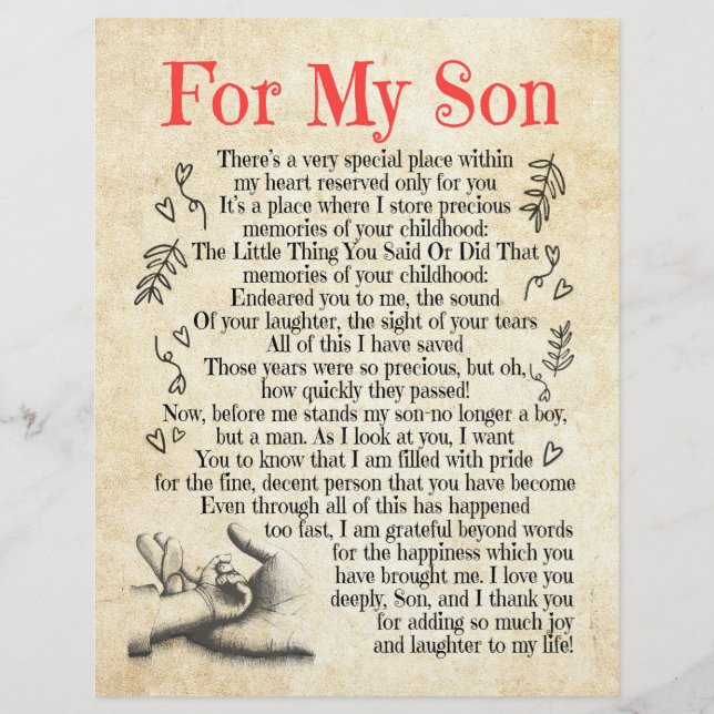 Membrete Regalo de hijo| Por Mi Hijo Gracias Por Añadir Tan (Anverso)