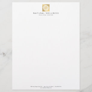 Membrete Resumen moderno Faux Gold Floral Logotipo Wellness