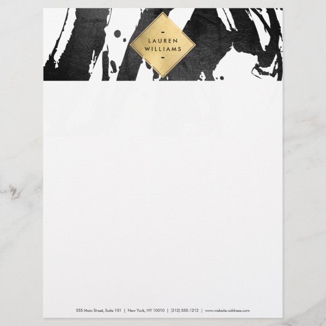 Membrete Resumen Pincel negro Relieve metalizado dorado fal (Anverso)