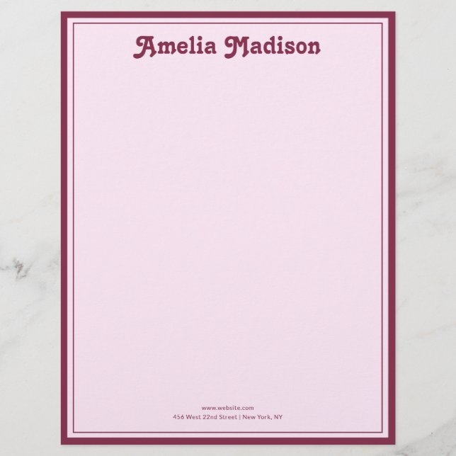 Membrete Retro Simple Pink Letterhead (Anverso)