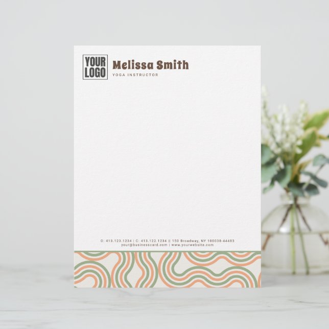 Membrete Retro Wavy Abstract Pattern Business Letterhead (Anverso de pie)