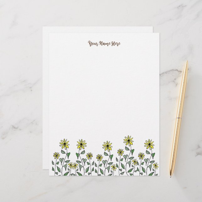 Membrete Retro Wildflower Doodle Personalized Cute Floral (Anverso/Reverso In Situ)