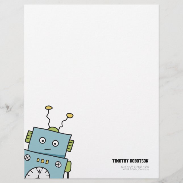 Membrete Robot dibujado mano azul linda (Anverso)