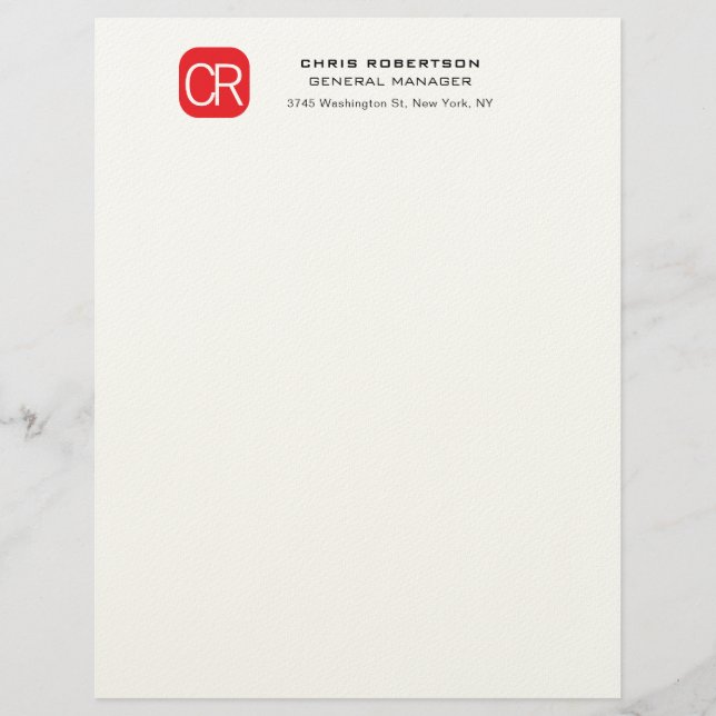 Membrete Rojo Blanco Profesional Liso con Monograma (Anverso)