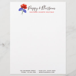 Membrete Rojo Poppy y Cornflower Watercolor Floral Boutique