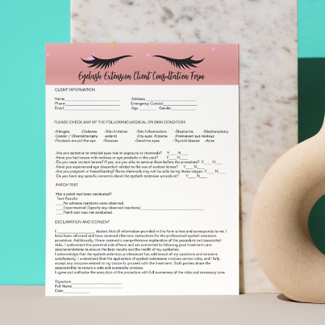 Membrete Rosa de prueba de parches alérgicos Formularios de (Allergy Patch Test Rose Gold Eyelash Consent Forms Letterhead)