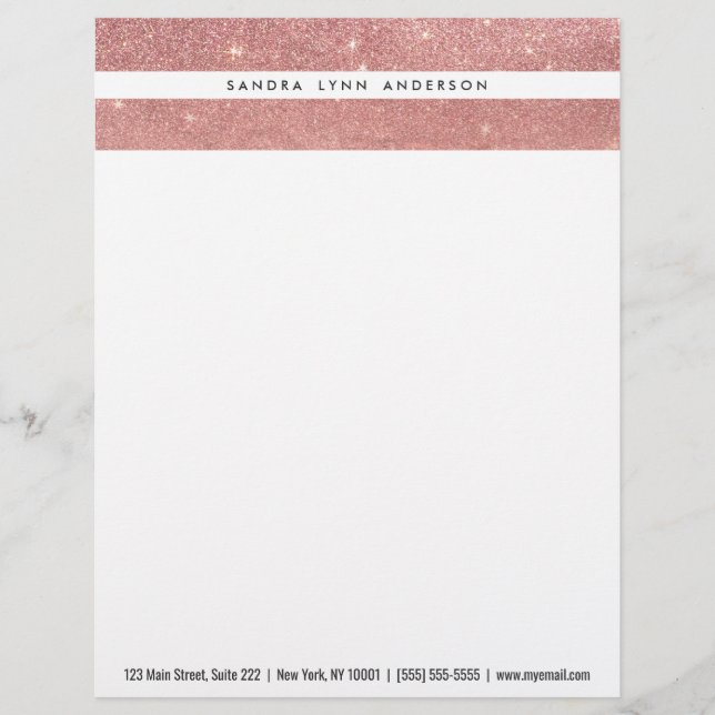 Membrete Rosa Girly Purpurina de oro se desmoronó Relieve m (Anverso)