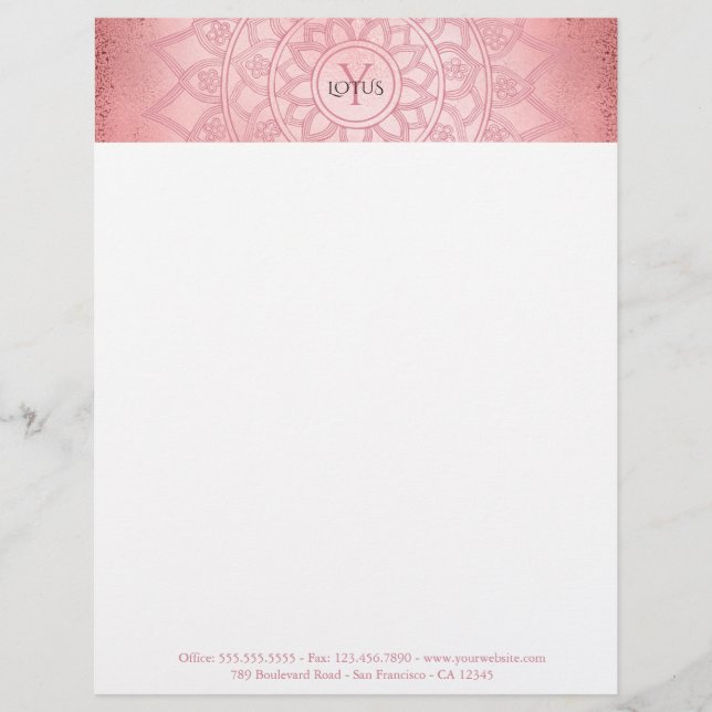 Membrete Rosa Gold Elegant Lotus Mandala Yoga (Anverso)