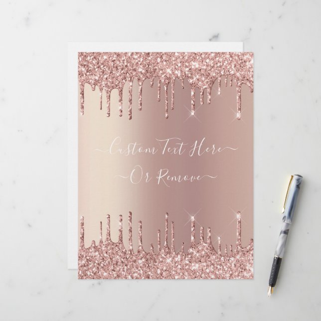 Membrete Rosa Purpurina de oro Sparkly Letterhead Personali (Anverso/Reverso In Situ)
