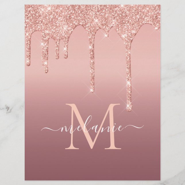 Membrete Rosa Purpurina dorado Personalizado Letra name Let (Reverso)
