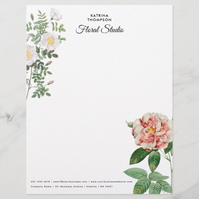 Membrete Rosas florales Corporaciones empresariales Minimal (Anverso)