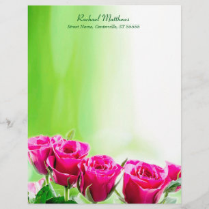 Membrete Rosas rosados fucsias en fondo verde claro