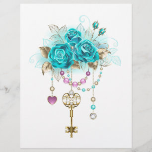 Membrete Rosas turquesas con llaves